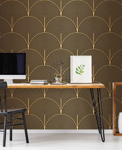 black and gold colored mermaid scales wallpaper