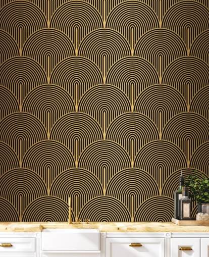 papel pintado de escamas de sirena de color negro y dorado