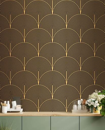 black and gold colored mermaid scales wallpaper