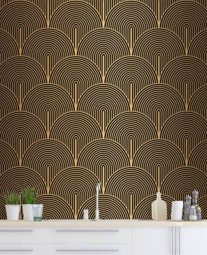 black and gold colored mermaid scales wallpaper