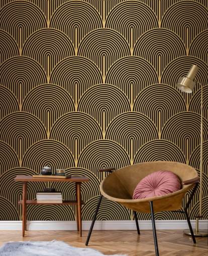 black and gold colored mermaid scales wallpaper