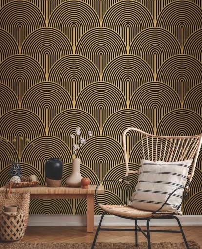 black and gold colored mermaid scales wallpaper