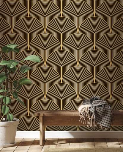 papel pintado de escamas de sirena de color negro y dorado