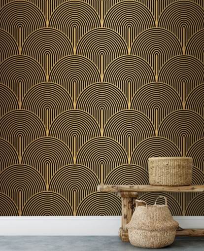 papel de parede de escamas de sereia em preto e dourado