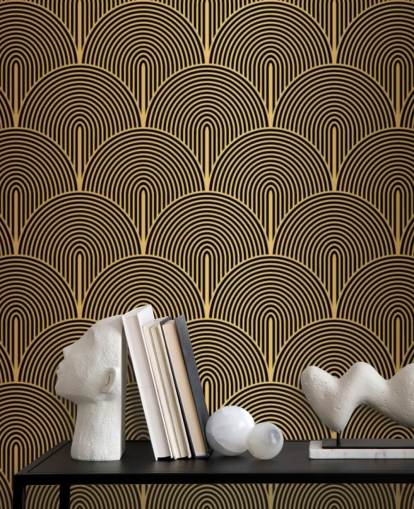 papel pintado de escamas de sirena de color negro y dorado