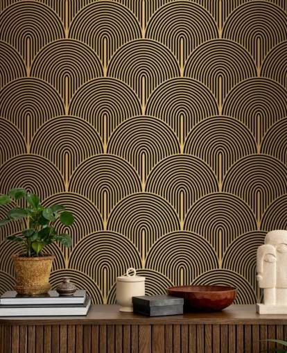 papel pintado de escamas de sirena de color negro y dorado