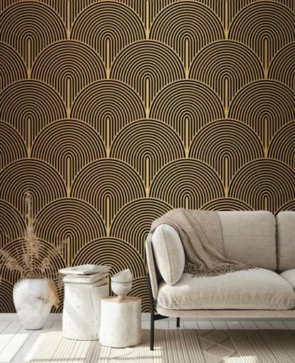 black and gold colored mermaid scales wallpaper