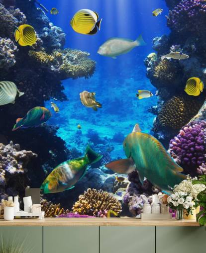 Papier peint de corail et de poissons colorés