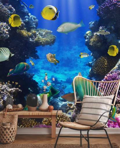 Papel de parede colorido de coral e peixe