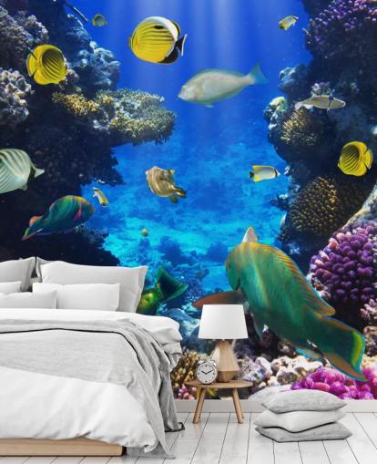 Papel de parede colorido de coral e peixe