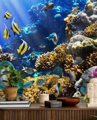 Papier peint poissons et coraux colorés