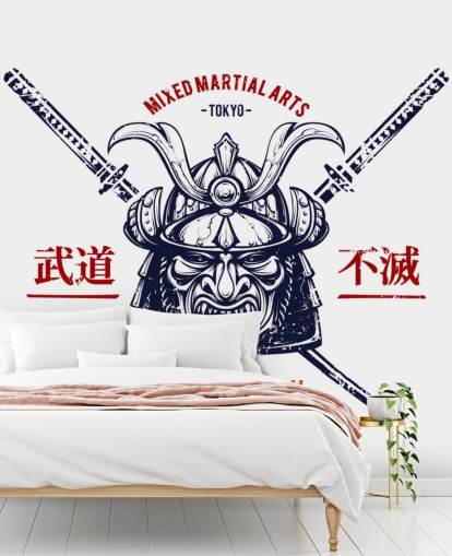 Papel pintado de graffiti de guerrero japonés