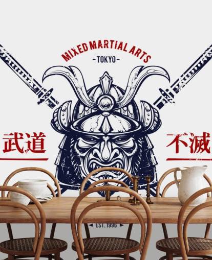 Papel pintado de graffiti de guerrero japonés