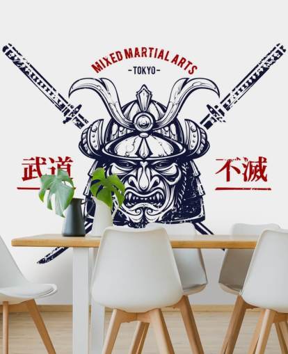 Papel pintado de graffiti de guerrero japonés