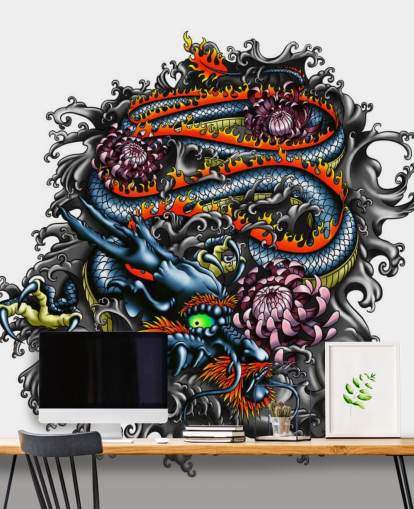 Japanse Dragon Graffiti Behang