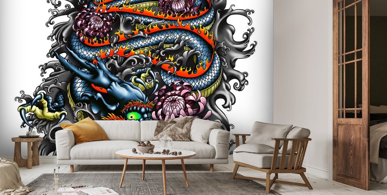 Japanese Dragon Wall Mural Wallpaper, Water Ukiyo-e Peel and Stick, Removable  Wall Art Poster, Self Adhesive Decor Made in the USA 