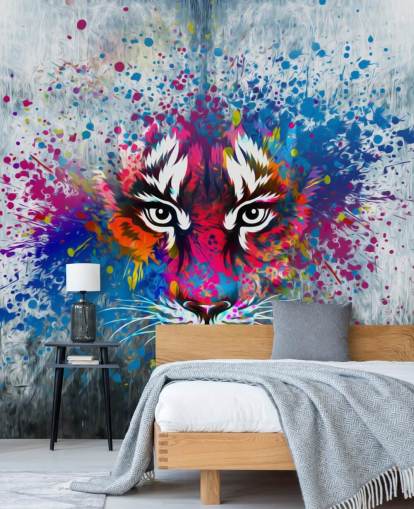 mural de papel de parede de tigre personalizável de grafite chamado Tiger Art para quarto