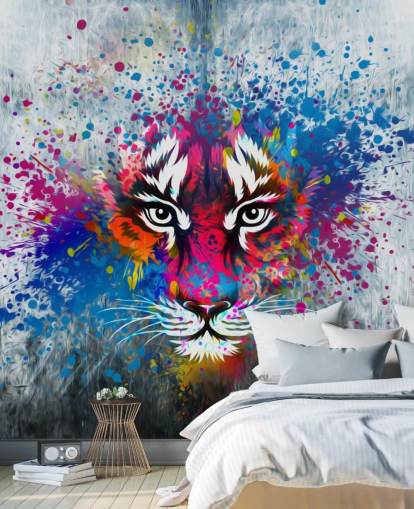 mural de papel pintado de tigre personalizable con grafiti llamado Tiger Art para dormitorio mural de papel pintado de tigre personalizable con grafiti llamado Tiger Art para dormitorio