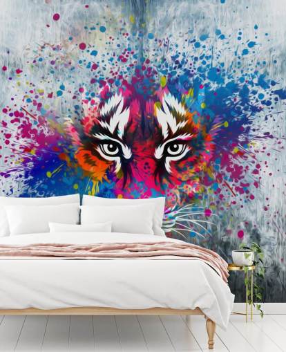 graffiti aanpasbare tijgerbehangmuurschildering genaamd Tiger Art voor slaapkamer