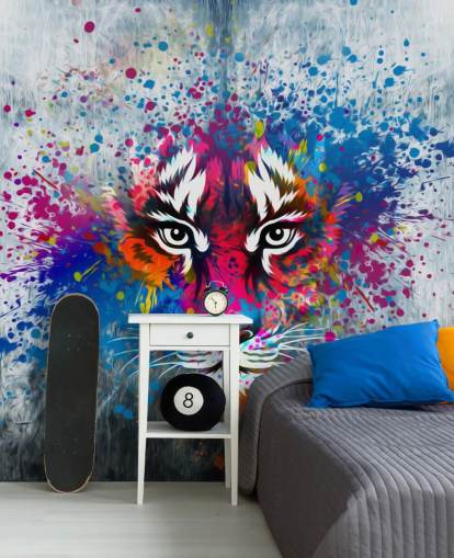 graffiti aanpasbare tijgerbehangmuurschildering genaamd Tiger Art voor slaapkamer