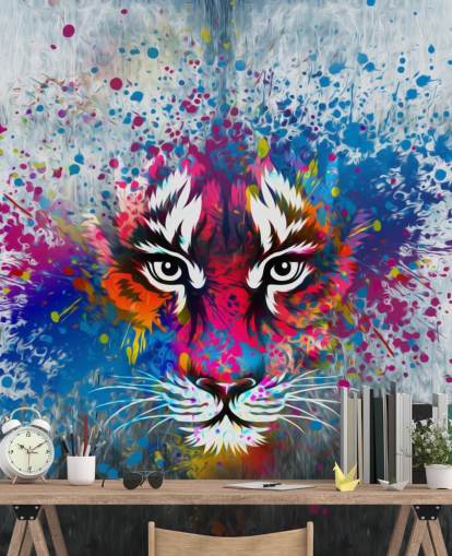 mural de papel pintado de tigre personalizable con grafiti llamado Tiger Art para dormitorio