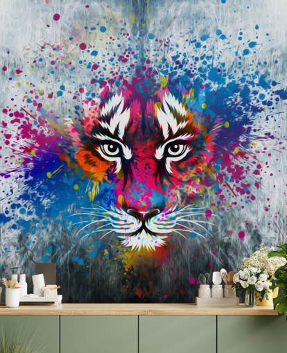 graffiti tilpassbart tiger tapet veggmaleri kalt Tiger Art for soverom