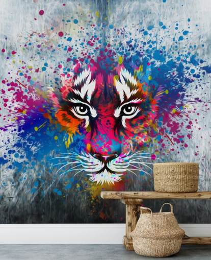 carta da parati murale personalizzabile con graffiti chiamata Tiger Art per camera da letto