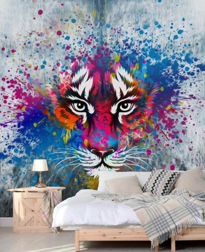 carta da parati murale personalizzabile con graffiti chiamata Tiger Art per camera da letto