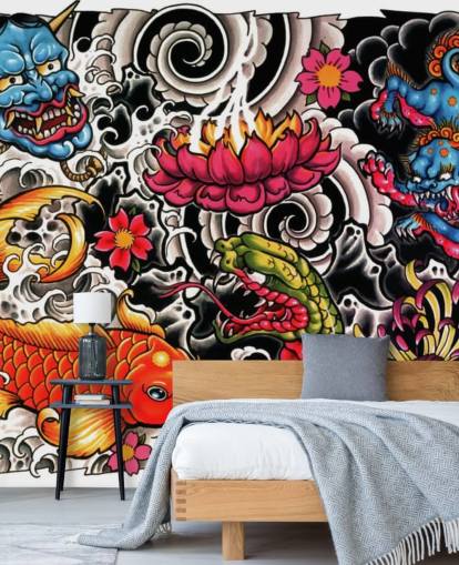 customizable japanese style graffiti wallpaper mural called Tattoo for homes and businesses