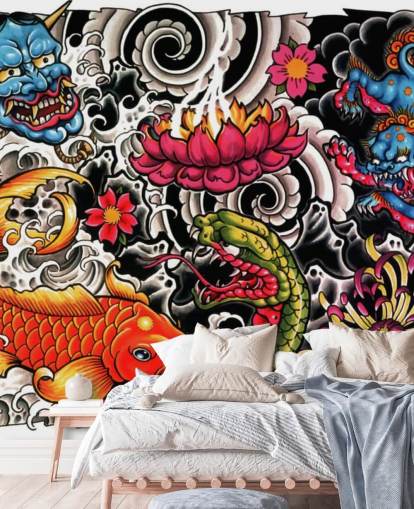 customizable japanese style graffiti wallpaper mural called Tattoo for homes and businesses