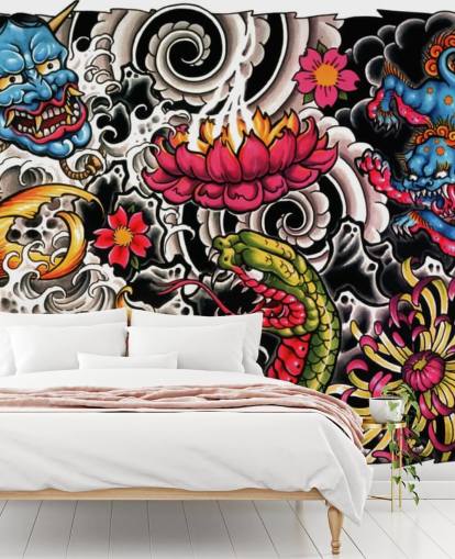 customizable japanese style graffiti wallpaper mural called Tattoo for homes and businesses