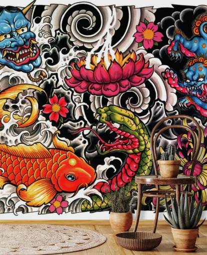 customisable japanese style graffiti wallpaper mural called Tattoo for homes and businesses