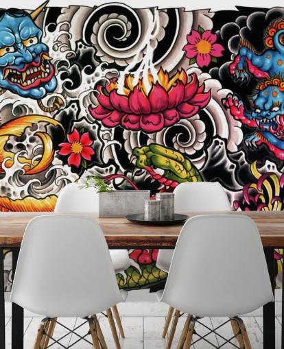 customizable japanese style graffiti wallpaper mural called Tattoo for homes and businesses