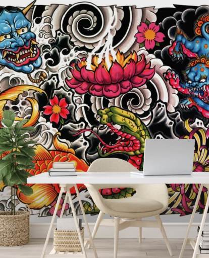papier peint graffiti personnalisable de style japonais appelé Tattoo pour les maisons et les entreprises papier peint graffiti personnalisable de style japonais appelé Tattoo pour les maisons et les entreprises