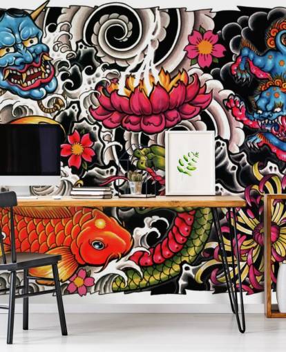 customizable japanese style graffiti wallpaper mural called Tattoo for homes and businesses