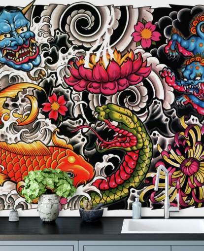 customizable japanese style graffiti wallpaper mural called Tattoo for homes and businesses