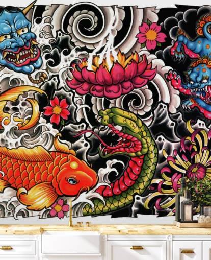 tilpassbar graffiti tapet veggmaleri i japansk stil kalt Tattoo for hjem og bedrifter