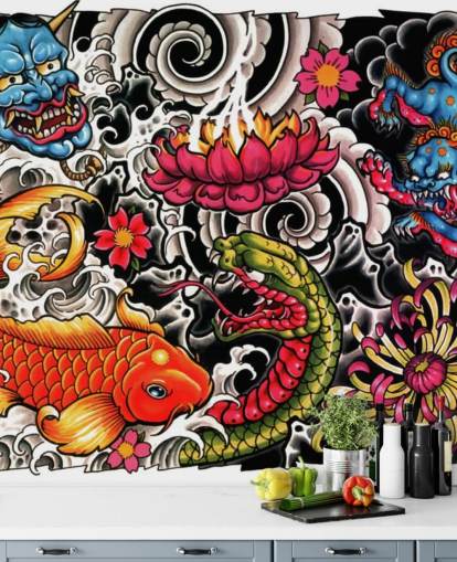 customizable japanese style graffiti wallpaper mural called Tattoo for homes and businesses