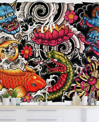 customisable japanese style graffiti wallpaper mural called Tattoo for homes and businesses