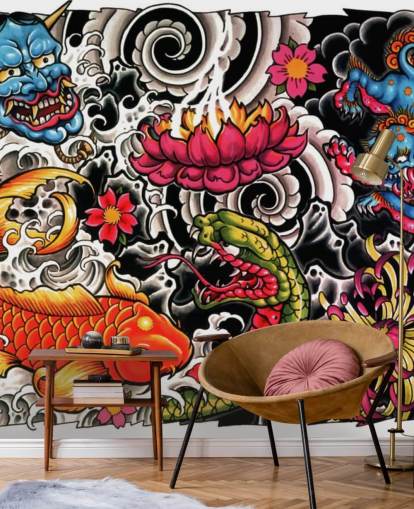 customisable japanese style graffiti wallpaper mural called Tattoo for homes and businesses