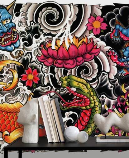 customizable japanese style graffiti wallpaper mural called Tattoo for homes and businesses