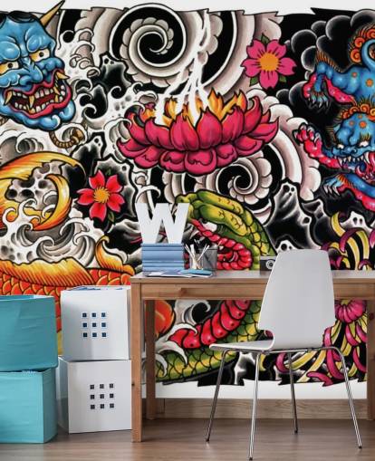 tilpassbar graffiti tapet veggmaleri i japansk stil kalt Tattoo for hjem og bedrifter