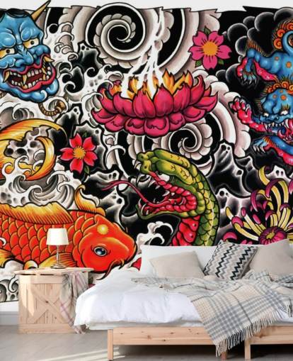 customizable japanese style graffiti wallpaper mural called Tattoo for homes and businesses