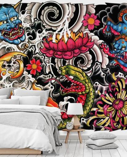 aanpasbare graffitibehangmuurschildering in Japanse stijl genaamd Tattoo voor huizen en bedrijven