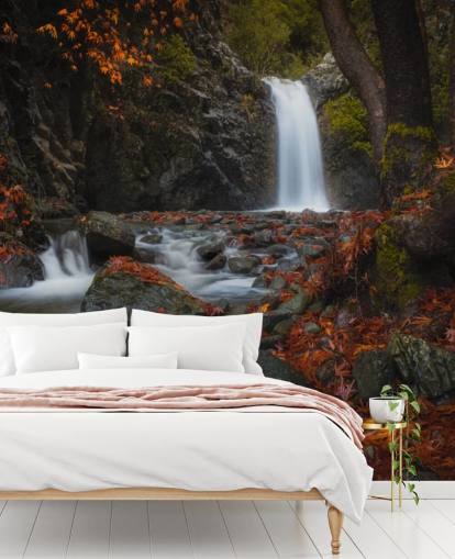 small waterfall in autumnal forest wallpaper