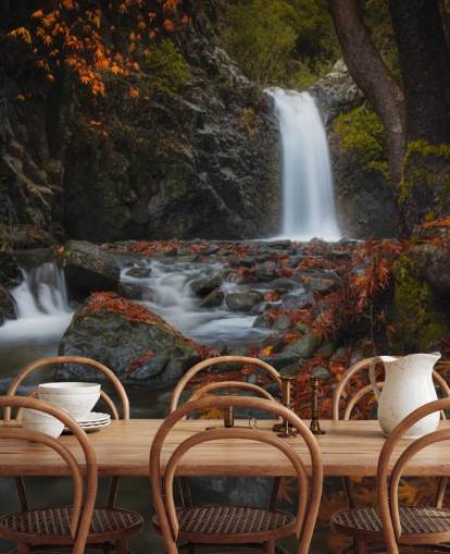 small waterfall in autumnal forest wallpaper small waterfall in autumnal forest wallpaper