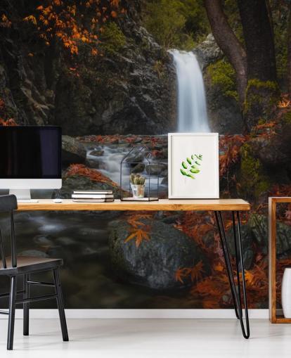 small waterfall in autumnal forest wallpaper