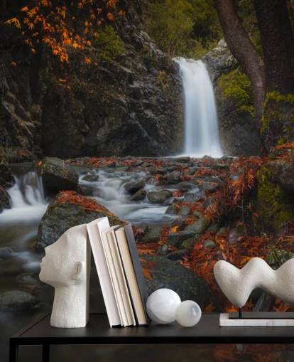 small waterfall in autumnal forest wallpaper