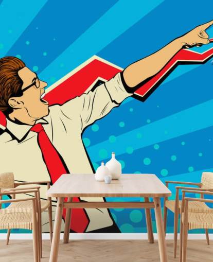 gars de bureau avec des lunettes faisant un dab dans le papier peint de style pop art