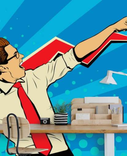 kontor fyr med briller gør en dab i pop art stil tapet